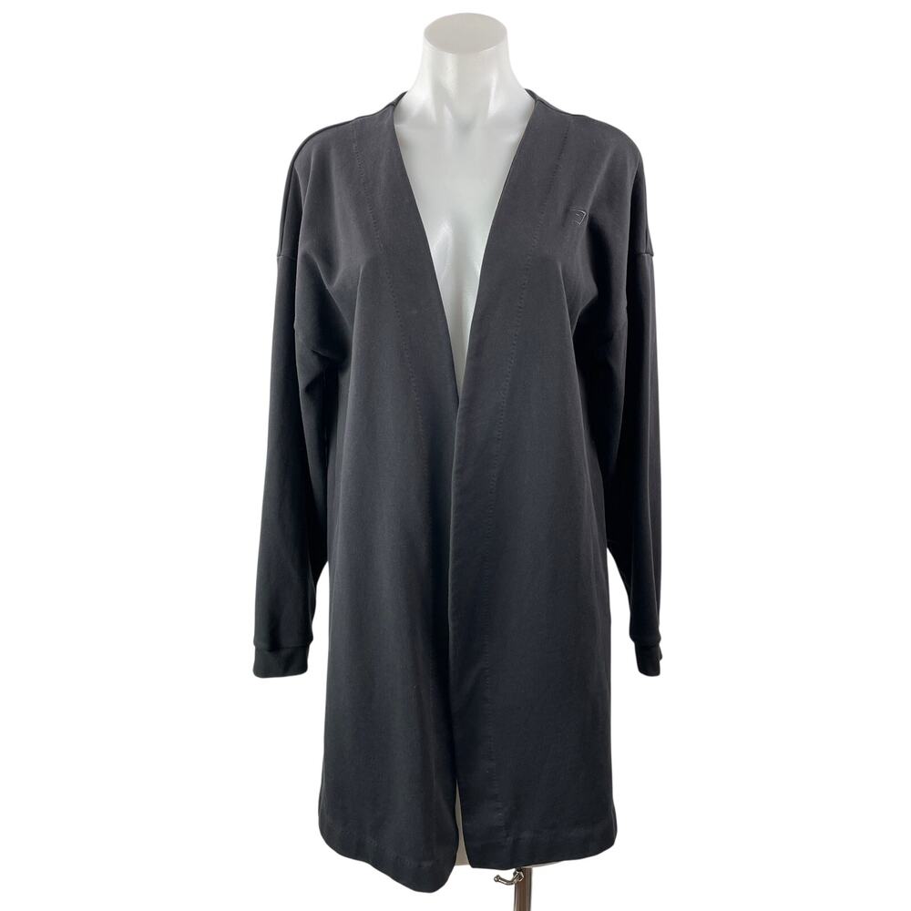 Gymshark Women's Black Long Sleeve Knit Midi Open Cardigan Sweater Top Size M